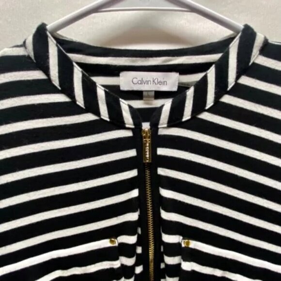 Calvin Klein Women's Half Zip Large White Black Stripe Gold CK Logo Buttons GUC - Picture 4 of 13